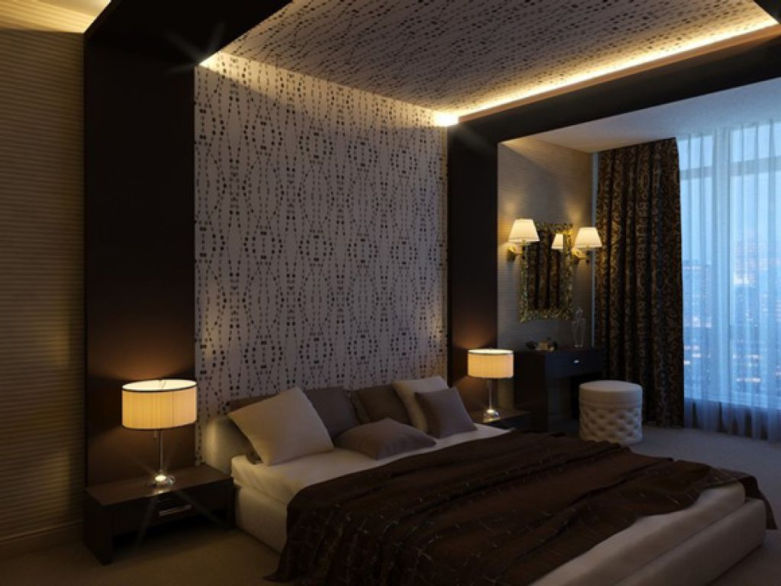 Светильники в спальню: фото расположение бра, точечных и ночников над .