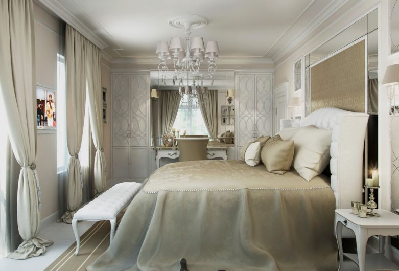 Большая спальня: фото интерьера спальни с окном в частном доме
